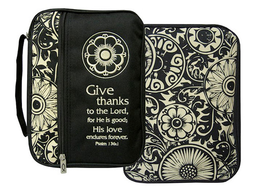 Bible Cover-Canvas-Give Thanks Print-Black/Tan-LRG by Swanson