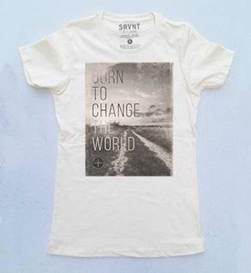 Tee Shirt-Born To Change The World Womens Boyfriend Tee-X Large-Ivory W/Brown/Grey by Srvnt Clothing