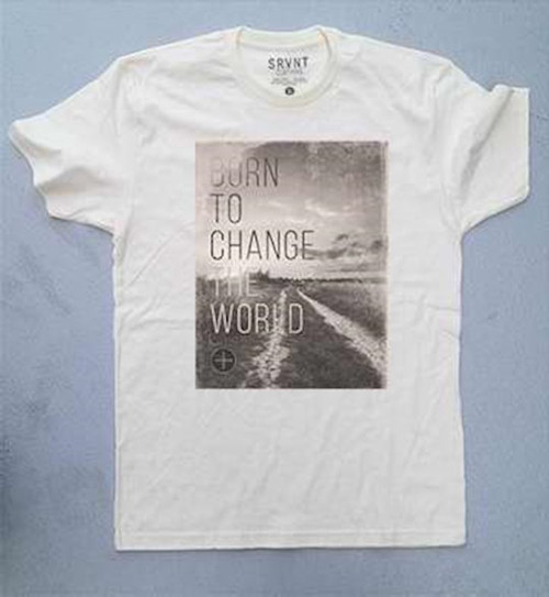 Tee Shirt-Born To Change The World Mens Premium Fitted Tee-X Large-Natural W/Brown/Grey by Srvnt Clothing