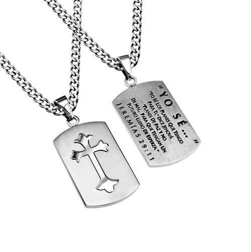 Span-Necklace-Shield Cross-I Know-Silver (Mens)-24" Chain by Stainless Steel