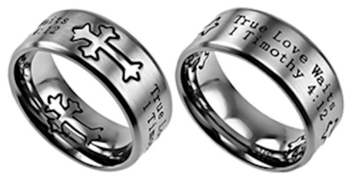 Ring-Neo Cross-Silver-True Love Waits (Mens) Sz  8 by Stainless Steel