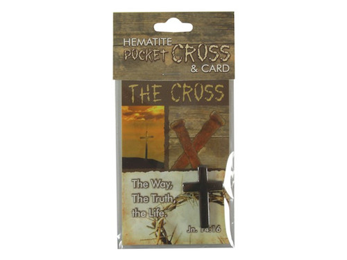 Hematite Pocket Cross W/Wallet Card (Pack of 24) by Swanson