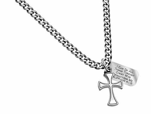 Necklace-2 Pc Cross Charm-I Can Do All Things (Phil 4:13) (22") by Stainless Steel