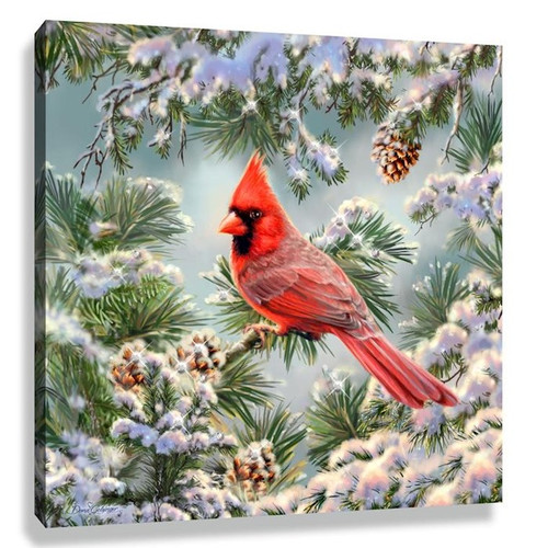 Pizazz Print-Snowy Pine Cardinal w/Swarovski Crystals (10" x 10") by Glow Decor