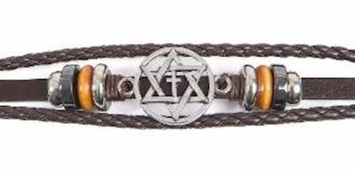 Bracelet-Star Of David & Cross-Leather Cord (#9812) by Holy Land Gifts