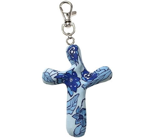 Cross-Keychain-Comforting Clay-Blue Garden (3" H) by First & Main