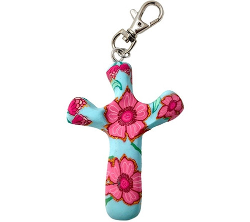 Cross-Keychain-Comforting Clay-Pink Garden (3" H) by First & Main