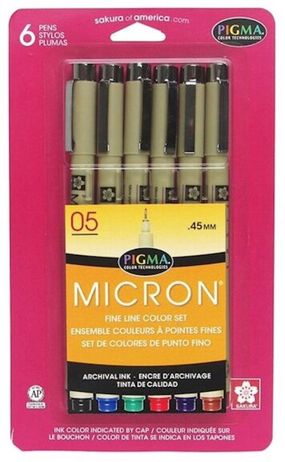 Pen-Pigma Micron (05) Set (6 Pc Assorted Colors) by G T Luscombe