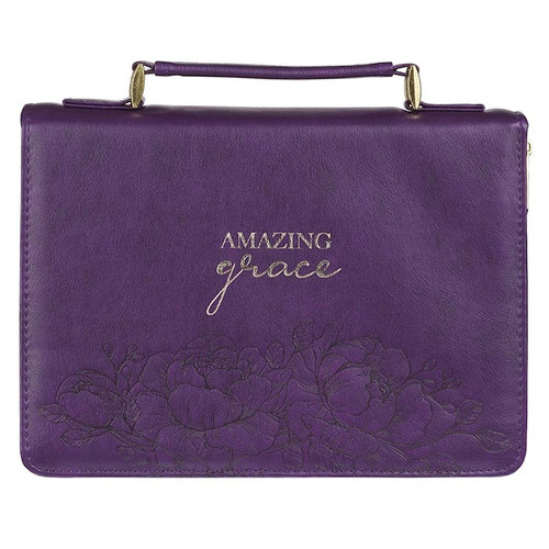 Bible Cover-Amazing Grace-Purple Floral Faux Leather Fashion-Medium by Christian Art Gift