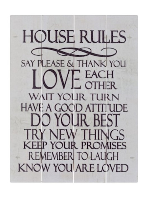 Rustic Pallet Art-House Rules-White (9 x 12) by Beechdale Frames