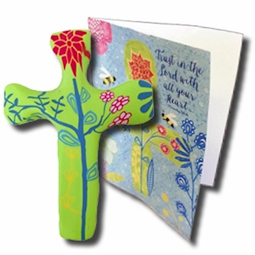Cross-Comforting Clay w/Greeting Card-Multiple Blessings-Green (5.5") by Simas Caroline