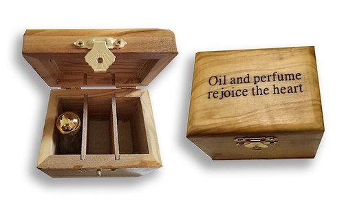 Anointing Oil-Rejoice The Heart In Olivewood Box (#8237) by Holy Land Gifts