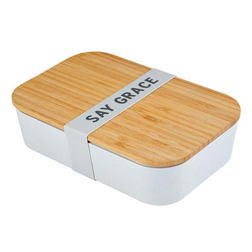 Lunch Box-Say Grace-Bamboo w/Silicone Sleeve (7.4"W x 2.2"H x 4.9"D) by Faithworks