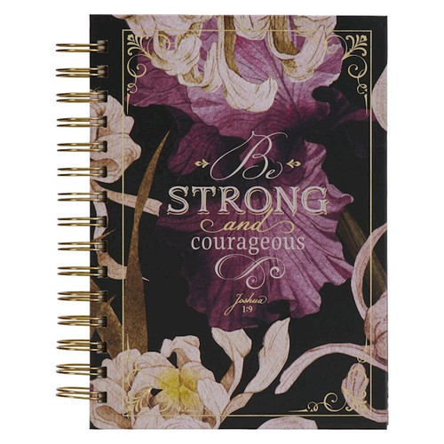 Journal-Wirebound-Be Strong and Courageous Joshua 1:9-Plum Floral by Christian Art Gift