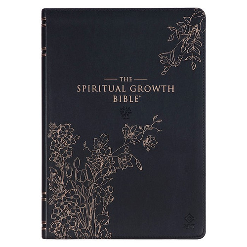 NLT Spiritual Growth Bible-Black Floral Faux Leather by Christian Art Gift
