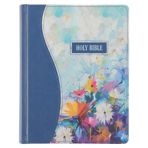 KJV Note-Taking Bible-Blue Floral Faux Leather Hardcover by Christian Art Gift
