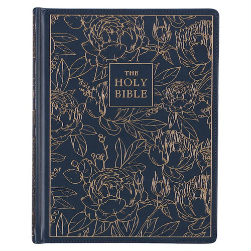 KJV Large Print Note-Taking Bible-Navy Blue Floral Faux Leather Hardcover by Christian Art Gift