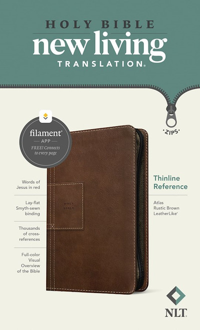 NLT Thinline Reference Zipper Bible Filament Enabled Edition-Atlas Rustic Brown LeatherLike by Tyndale House