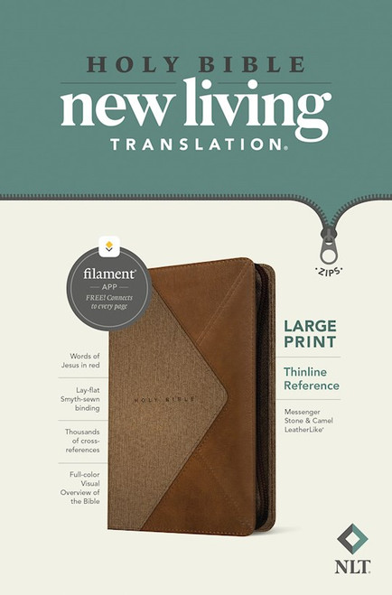 NLT Large Print Thinline Reference Zipper Bible Filament Enabled Edition-Messenger Stone & Camel LeatherLike by Tyndale House