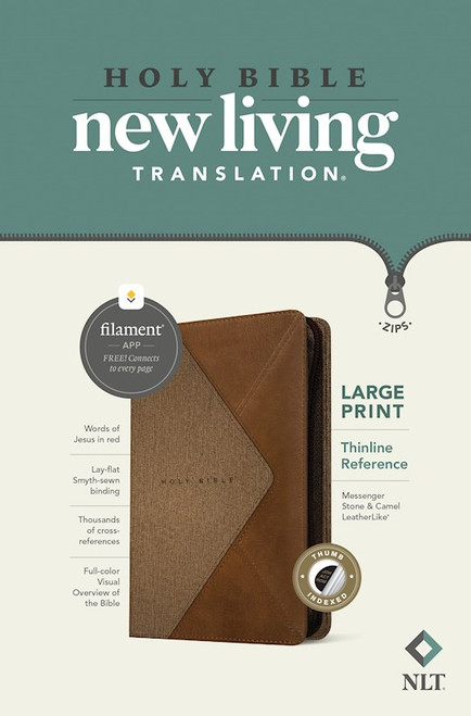 NLT Large Print Thinline Reference Zipper Bible Filament Enabled Edition-Messenger Stone & Camel LeatherLike Indexed by Tyndale House