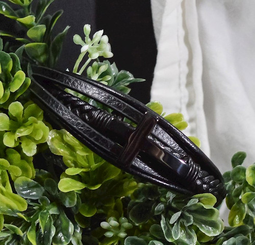 Bracelet-Eden Merry-Cross Leather-Black by Eden Merry