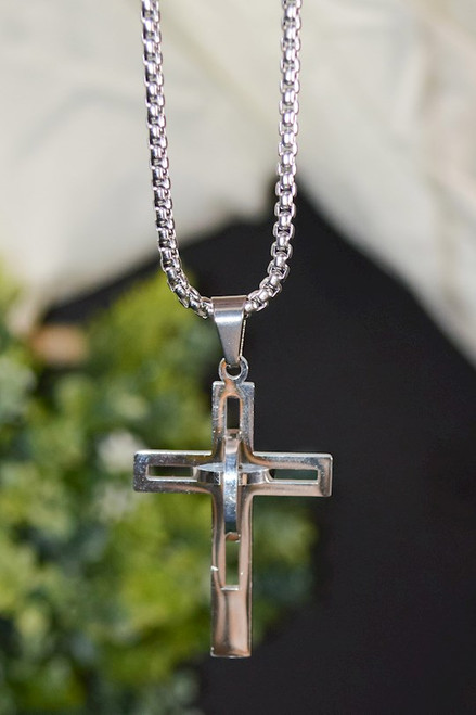 Necklace-Cross-Silver (24") by Eden Merry