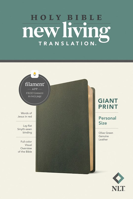 NLT Personal Size Giant Print Bible Filament Enabled Edition-Olive Green Genuine Leather by Tyndale House