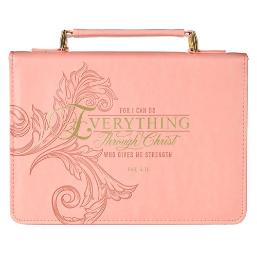 Bible Cover-For I Can Do Everything Through Christ (Philippians 4:13)-Fluted Iris Pink Faux Leather Fashion-Large by Christian Art Gift