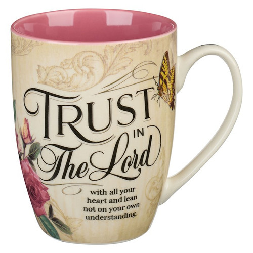 Mug-Trust In The Lord With All Your Heart (Proverbs 3:5)-Blush Pink Floral (MUG936) by Christian Art Gift