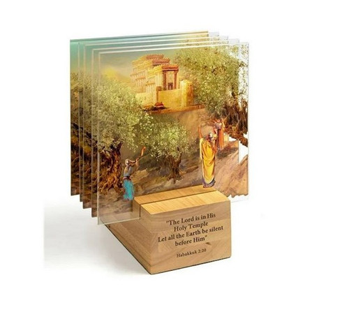 Holy Temple 3D Glass Artwork In Wood Stand (#8200) by Holy Land Gifts