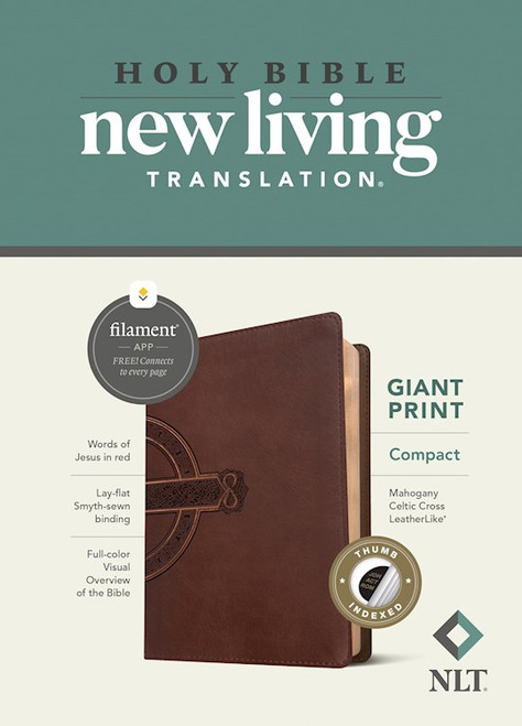 NLT Compact Giant Print Bible/Filament Enabled Edition-Mahogany Celtic Cross LeatherLike Indexed by Tyndale House