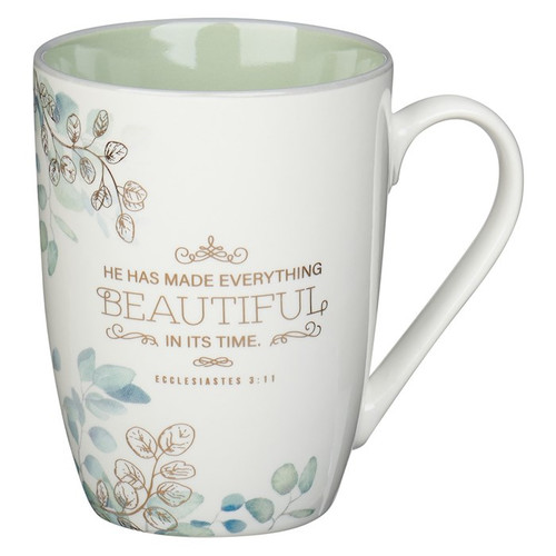 Mug-Everything Beautiful In Its Time (Ecclesiastes 3:11)-Blue Floral (MUG796) by Christian Art Gift