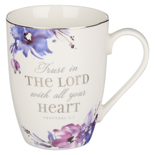 Mug-Trust In The Lord With All Your Heart (Proverbs 3:5)-Purple Floral (MUG841) by Christian Art Gift