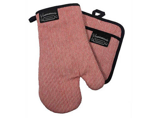 Oven Mitt & Pot Holder Set-Red/White Pinstripe (Set Of 2) by Swanson