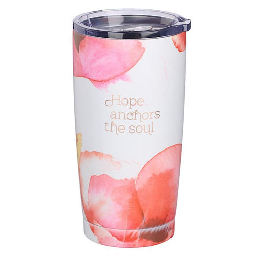 Travel Mug-Coral Poppies/Hope Anchors The Soul (Stainless) by Christian Art Gift