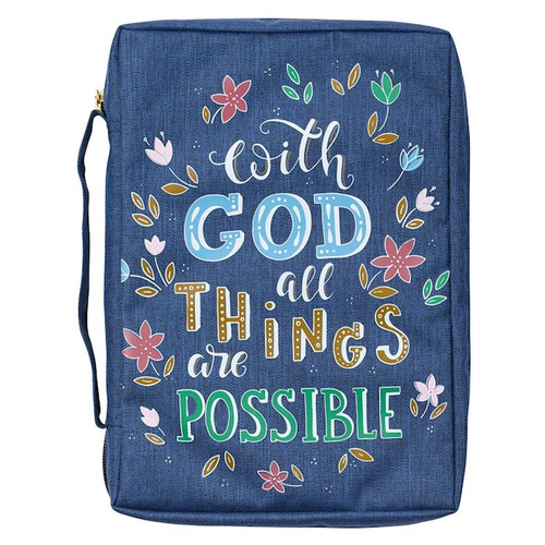 Bible Cover-Value-With God All Things Matthew 19:26-Navy-LRG by Christian Art Gift