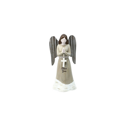 Figurine-Angel Holding Cross-Bless You (4.5") by Farmhouse Family