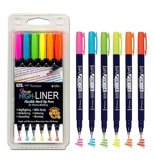 Neon High-Liner Hard Tip Pen Set (6 Colors) by G T Luscombe