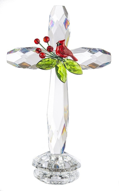 Standing Cross-Clear w/Cardinal (7.5") by Crystal Expression