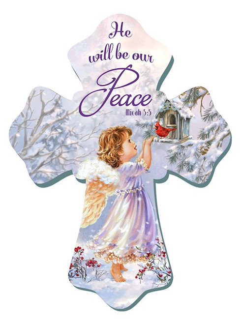 Wall Cross-He Will Be Our Peace w/Glitter (6" x 8") by Gelsinger Dona
