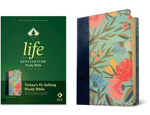 NLT Life Application Study Bible (Third Edition) (RL)-Teal Floral LeatherLike by Tyndale House