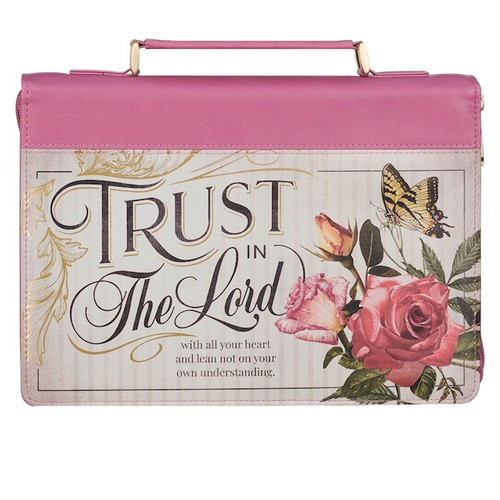 Bible Cover-Trust In The Lord (Proverbs 3:5)-Floral Begonia Pink Faux Leather Fashion-Large by Christian Art Gift
