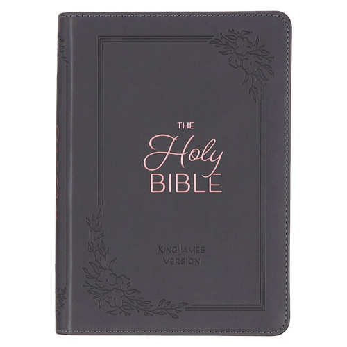 KJV Large Print Compact Bible-Cobalt Gray Faux Leather by Christian Art Gift