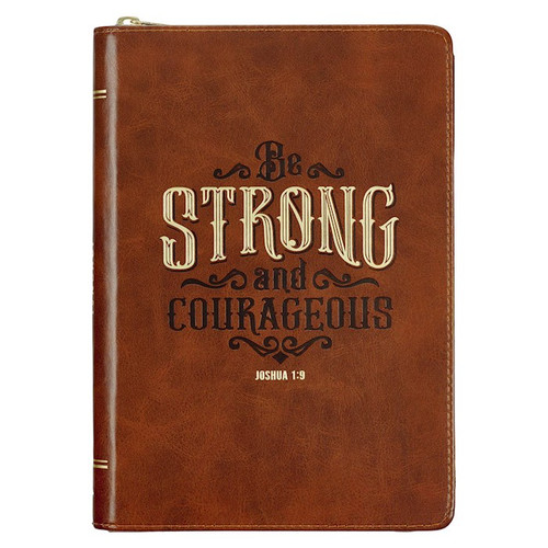 Journal-Classic w/Zip Brown-Be Strong Josh. 1:9 by Christian Art Gift