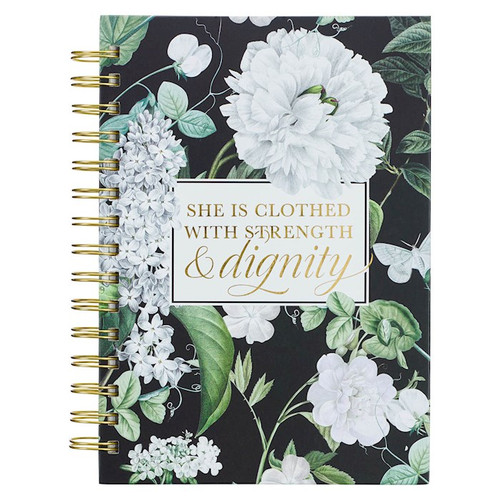 Journal-Wirebound-Black Floral-Strength & Dignity Prov. 31:25 by Christian Art Gift