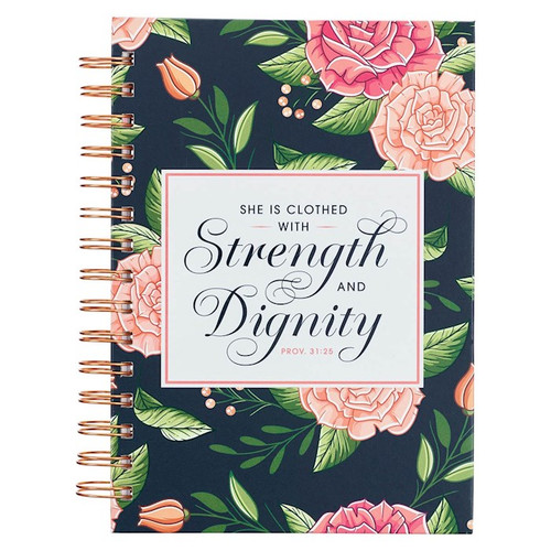 Journal-Wirebound-Navy Floral Strength & Dignity Prov. 31:25 by Christian Art Gift