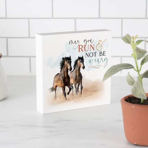 Word Block-Run And Not Be Weary-Horses (5.5 x 5.5) by P Graham Dunn