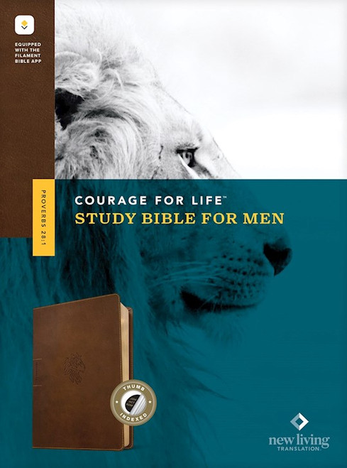 NLT Courage For Life Study Bible For Men Filament-Enabled-Rustic Brown Lion LeatherLike Indexed by Tyndale House
