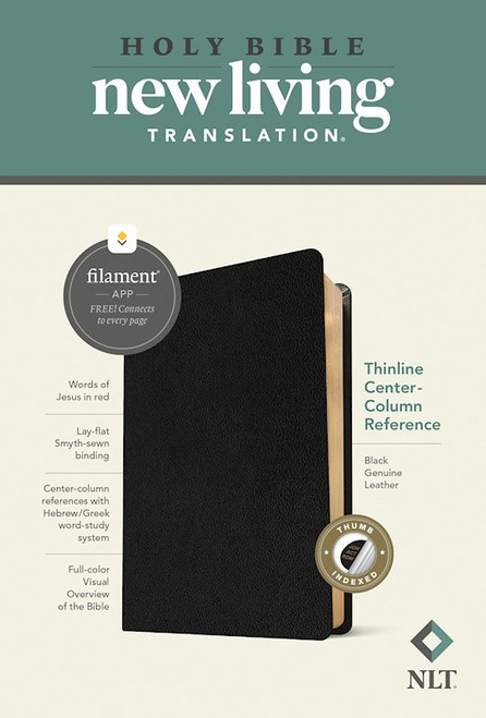 NLT Thinline Center-Column Reference Bible Filament-Enabled-Black Genuine Leather Indexed by Tyndale House