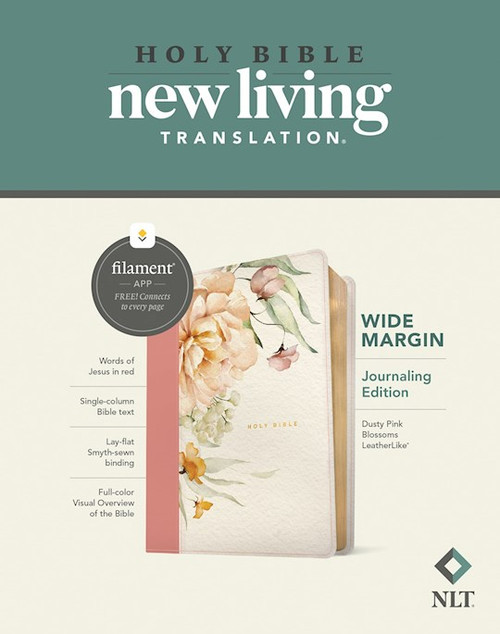 NLT Wide Margin Bible Filament-Enabled Edition-Dusty Pink Blossoms LeatherLike by Tyndale House